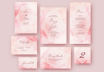 Wedding Stationery Set with a Pink Watercolor Textured Background
