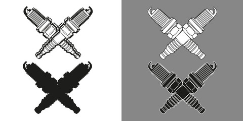 Set of crossed spark plugs. Vector illustration.