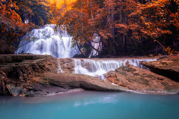 Autumn season of Waterfall in deep forest  Huai  Mae Khamin Waterfall  .
