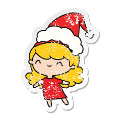 christmas distressed sticker cartoon of kawaii girl