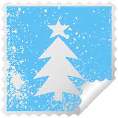 distressed square peeling sticker symbol christmas tree