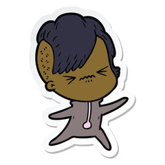 sticker of a cartoon annoyed hipster girl
