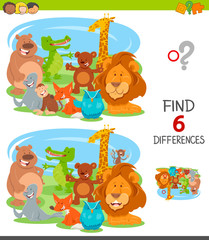 find differences game with cartoon animals