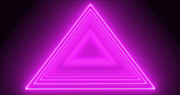 Video postcard for your advertising with emty place in the center of the pink neon lighting triangle pyramid frame which drawing on the dark pink background.