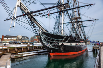 March 8th 2019. Boston USA - The ship USS Constitution at the end of Boston's Freedom Trail as part...