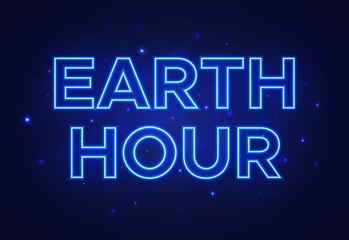 Text in neon style to the Earth Hour.