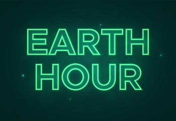 Obraz premium Vector text in neon green style to the Earth Hour.