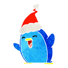 christmas retro cartoon of kawaii penguin