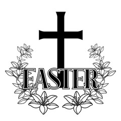 Happy Easter concept illustration. Cross and lilies.