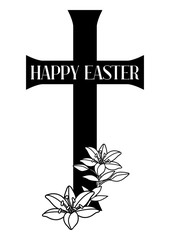 Happy Easter concept illustration. Cross and lilies.