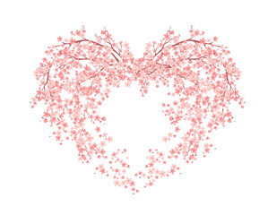 Naklejki  kwitnące serce kwiatowe wykonane z kwiatu drzewa sakura - wiosna sezon miłość symbol wektor wzór