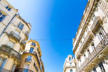 Montpellier, France. Historical buildings in Rue Foch in a sunny day