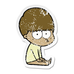 distressed sticker of a curious cartoon boy