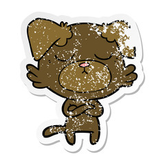 distressed sticker of a cute cartoon dog