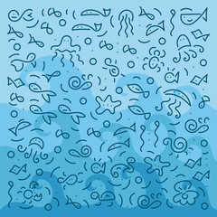 Doodle hand drawing into the waves. Background. Sea. Vector illustration