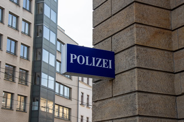 Obraz premium Blue sign with lettering Police in german language