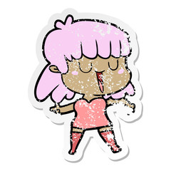 distressed sticker of a cartoon woman