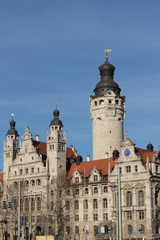 Fototapeta na wymiar View from the new city hall Leipzig, Germany, with blue sky
