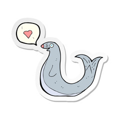 sticker of a cartoon seal with love heart