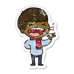 distressed sticker of a cartoon laughing man