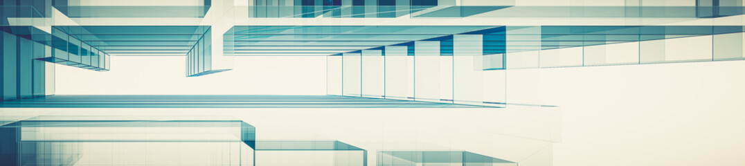 Horizontal panorama 3d rendering