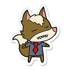 sticker of a cartoon office wolf showing teeth
