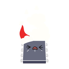 flat color illustration of a overheating computer chip wearing santa hat