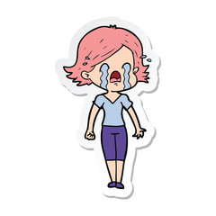 sticker of a cartoon woman crying
