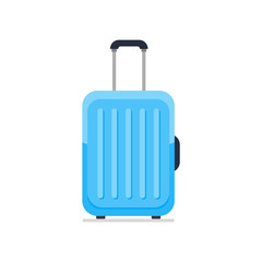 Icon luggage. Flat style blue suitcase. Business and family summer vacation luggage. Vector illustration.