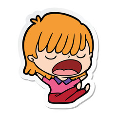 Obraz premium sticker of a cartoon woman talking loudly