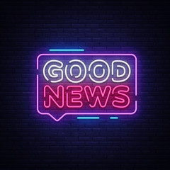 Obraz premium Good News neon sign vector. Good News Design template neon signboard, light banner, neon signboard, nightly bright advertising, light inscription. Vector illustration