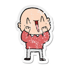 distressed sticker of a happy cartoon bald man