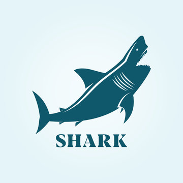 Shark side view silhouette. Shark character icon