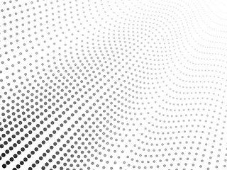 Black, gray dotted lines on white background. Textured waving spotted curves. Monochrome diagonal op art pattern. Vector airy waves. Abstract halftone digital graphic. Tech concept. EPS10 illustration