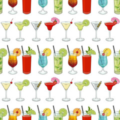 Seamless pattern made from cocktails. for packaging, advertisements. Isolated image. Black and white. Vector illustration.. Hand drawn endless picture.