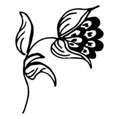 Engraved Vector Hand Drawn Illustrations Of Abstract Rose Flower Isolated on White. Hand Drawn Sketch of a Flower