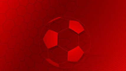 Football or soccer background with big ball in red colors