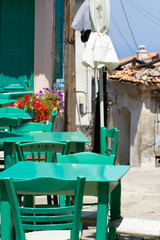 Fototapeta na wymiar Typical Greek restaurant, Vourliotes, Samos Island, Greece