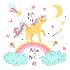 Obraz premium background of fantasy unicorn with rainbow