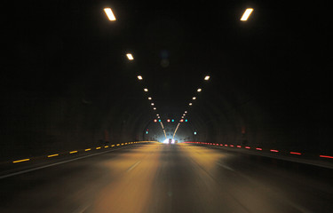 A drive through highway tunnel