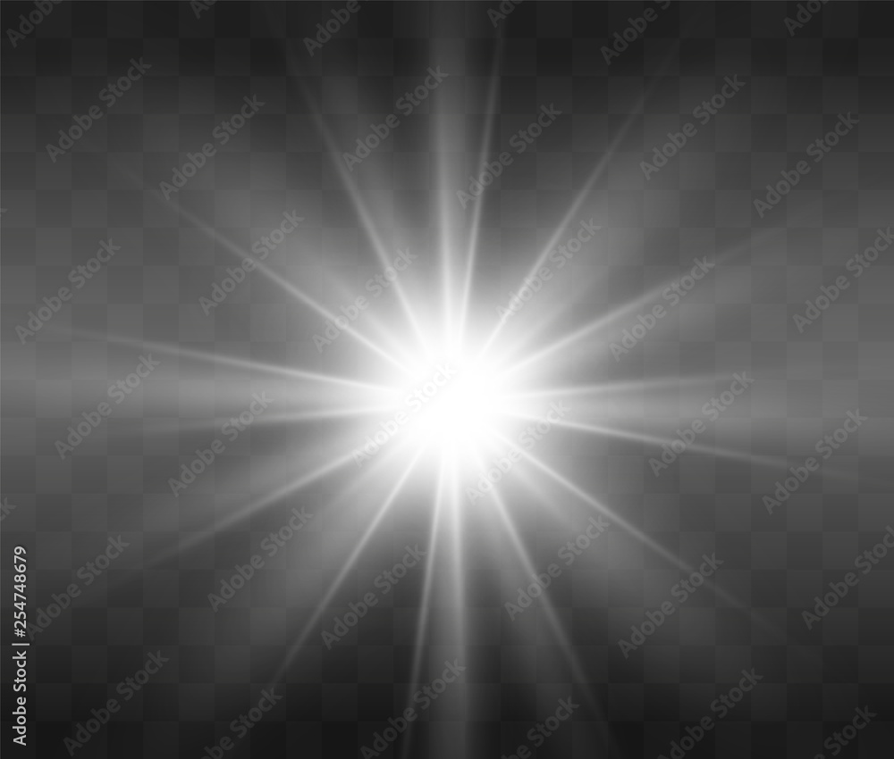 Poster special lens flash, light effect. the flash flashes rays and searchlight. illust.white glowing light