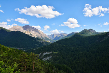 Fototapeta na wymiar Beautiful summer landscape in the Alps mountains, near Sestriere ski resort, Italy