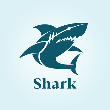 Shark side view silhouette. Shark character icon
