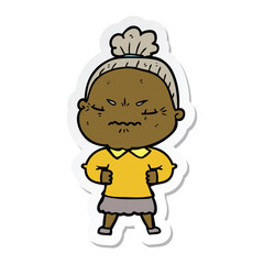 sticker of a cartoon annoyed old lady