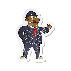 retro distressed sticker of a cartoon sensible business man in bowler hat