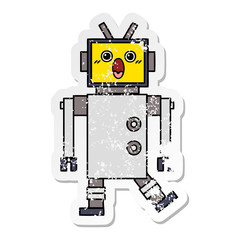 Fototapeta premium distressed sticker of a cute cartoon robot