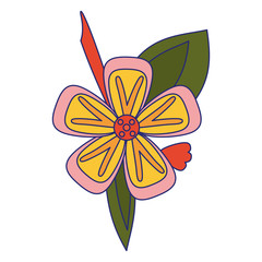 Beautiful flower cartoom isolated blue lines