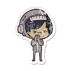 distressed sticker of a angry cartoon space girl
