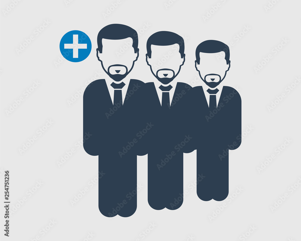 Poster increase or add users icon. standing male symbol on gray background. flat style vector eps.