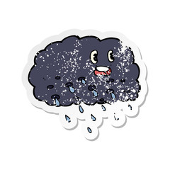 retro distressed sticker of a cartoon rain cloud